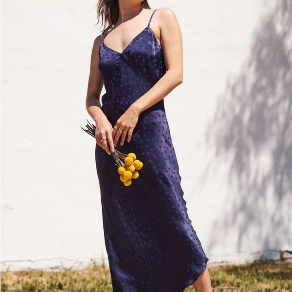 Lovestitch Navy Dot Jacquard Midi Slip Dress